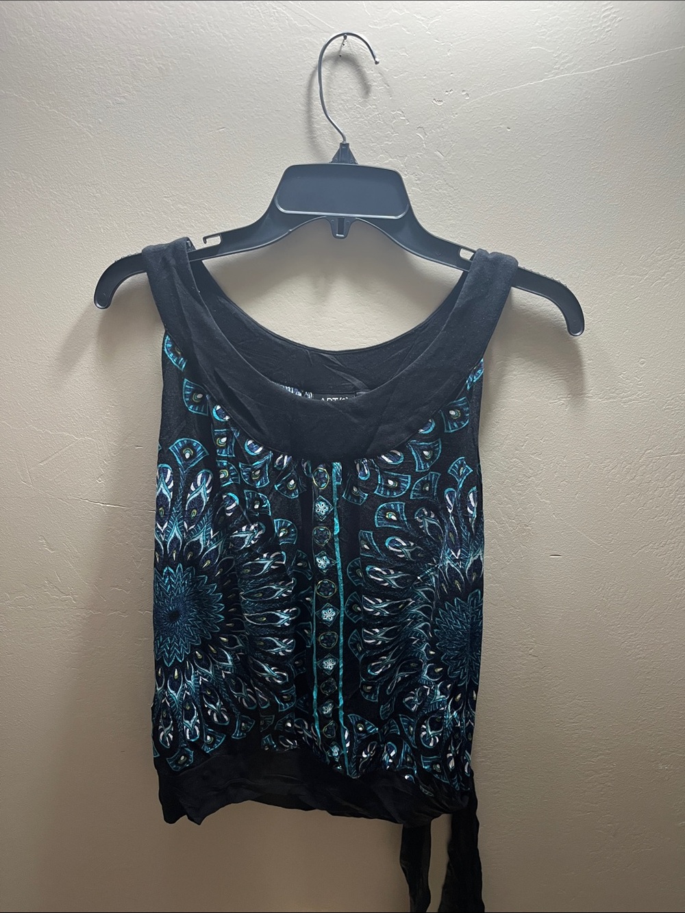 Apt. 9 Black Tank with Teal Mandala Print